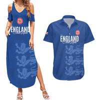 Custom England Cricket Couples Matching Summer Maxi Dress and Hawaiian Shirt Go Three Lions - Blue Ver