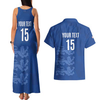 Custom England Cricket Couples Matching Tank Maxi Dress and Hawaiian Shirt Go Three Lions - Blue Ver