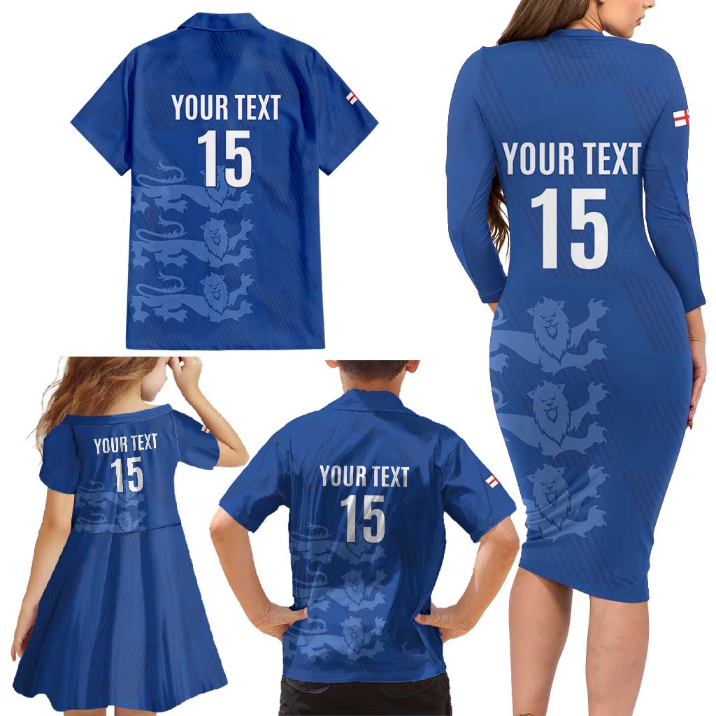 Custom England Cricket Family Matching Long Sleeve Bodycon Dress and Hawaiian Shirt Go Three Lions - Blue Ver