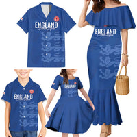 Custom England Cricket Family Matching Mermaid Dress and Hawaiian Shirt Go Three Lions - Blue Ver