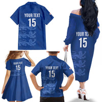 Custom England Cricket Family Matching Off The Shoulder Long Sleeve Dress and Hawaiian Shirt Go Three Lions - Blue Ver