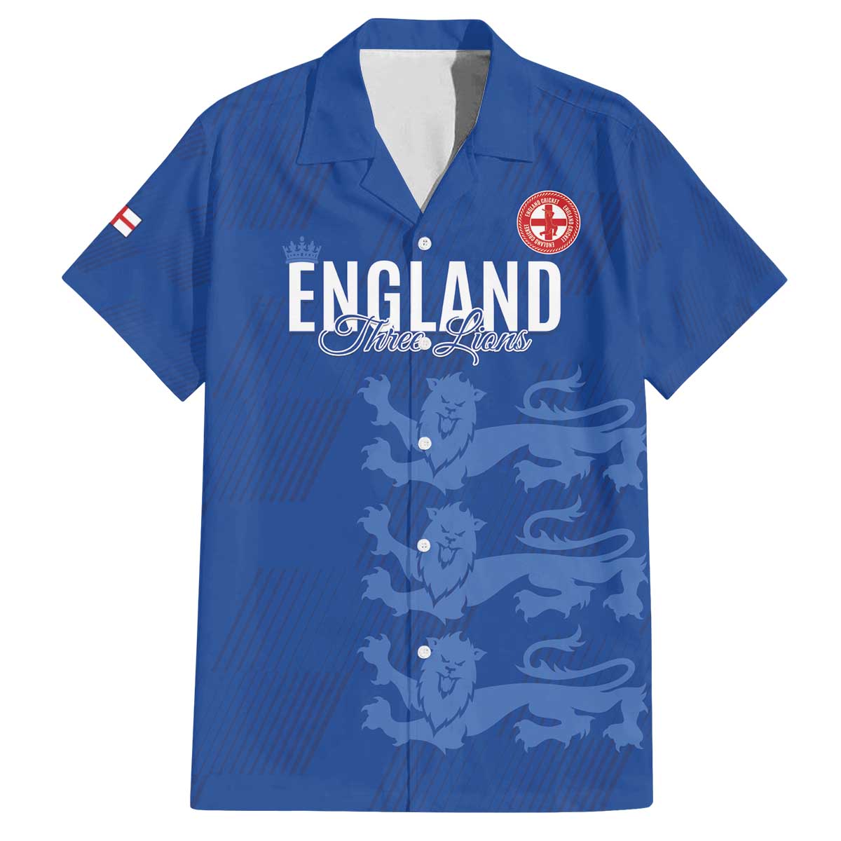 Custom England Cricket Family Matching Off The Shoulder Long Sleeve Dress and Hawaiian Shirt Go Three Lions - Blue Ver