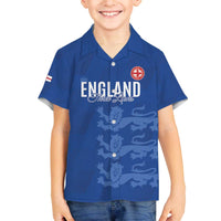 Custom England Cricket Family Matching Off The Shoulder Long Sleeve Dress and Hawaiian Shirt Go Three Lions - Blue Ver