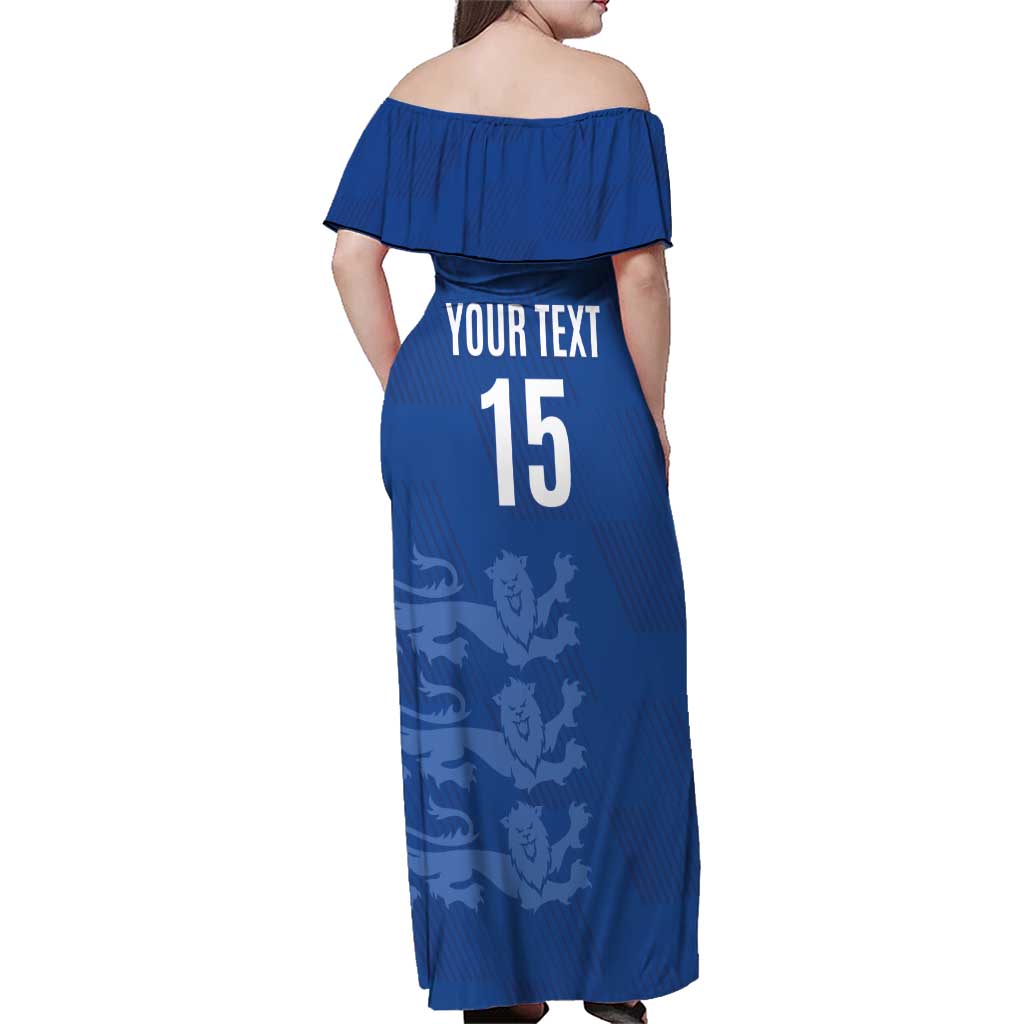Custom England Cricket Family Matching Off Shoulder Maxi Dress and Hawaiian Shirt Go Three Lions - Blue Ver