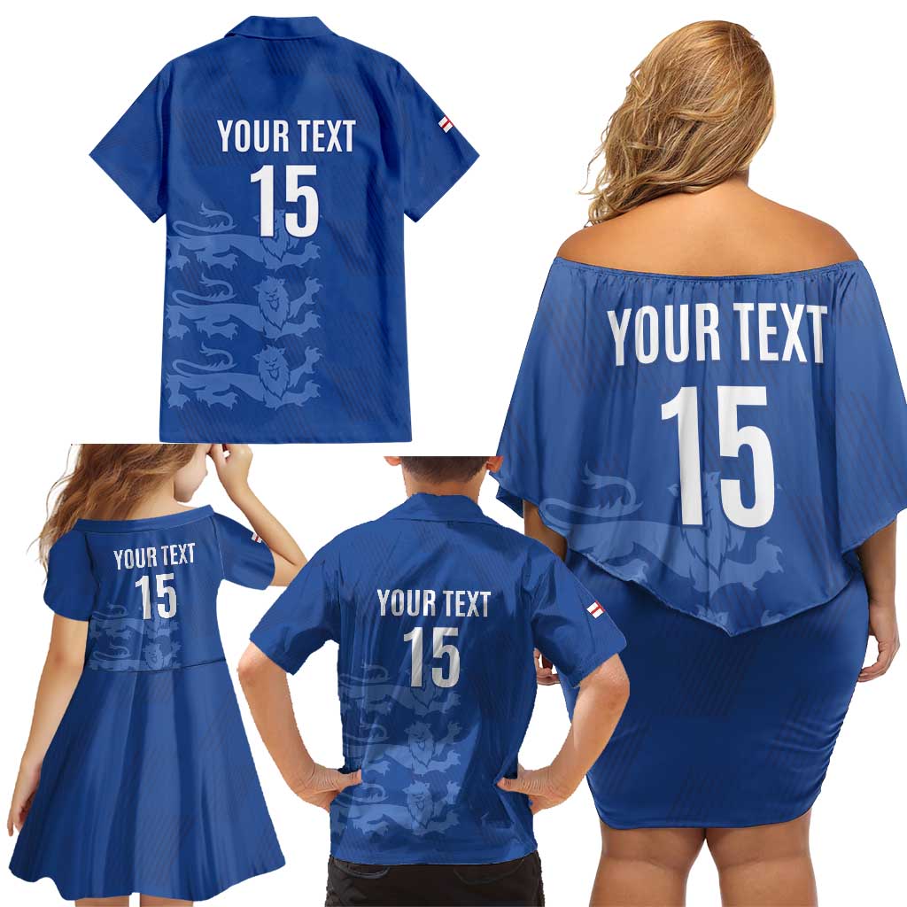 Custom England Cricket Family Matching Off Shoulder Short Dress and Hawaiian Shirt Go Three Lions - Blue Ver