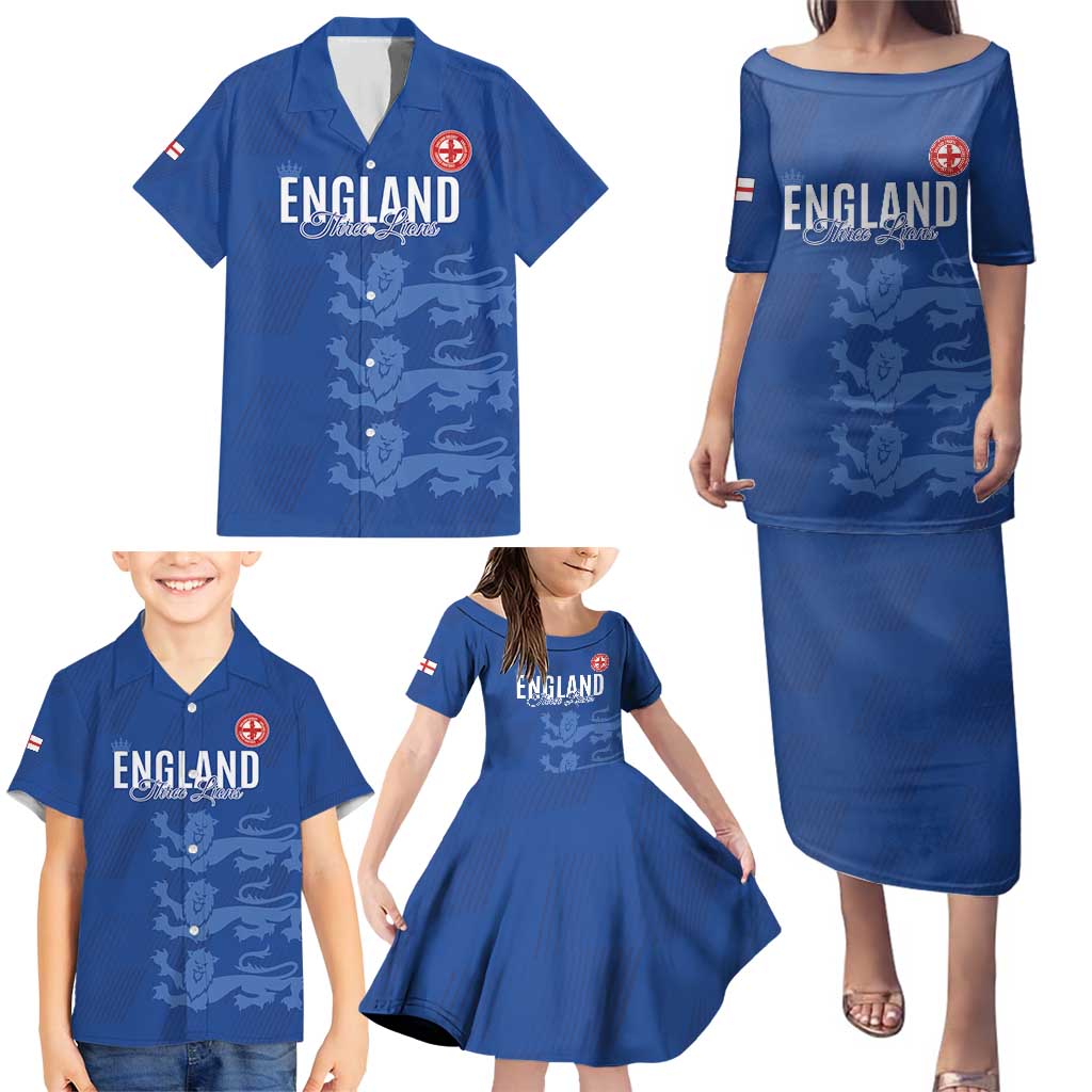 Custom England Cricket Family Matching Puletasi and Hawaiian Shirt Go Three Lions - Blue Ver
