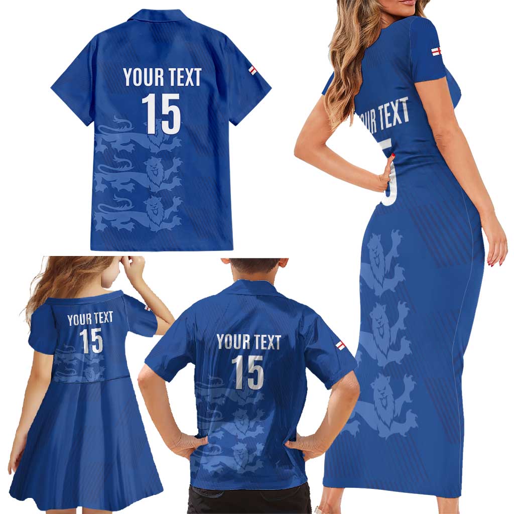 Custom England Cricket Family Matching Short Sleeve Bodycon Dress and Hawaiian Shirt Go Three Lions - Blue Ver