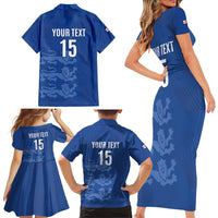 Custom England Cricket Family Matching Short Sleeve Bodycon Dress and Hawaiian Shirt Go Three Lions - Blue Ver
