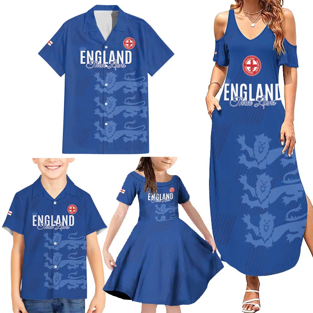 Custom England Cricket Family Matching Summer Maxi Dress and Hawaiian Shirt Go Three Lions - Blue Ver