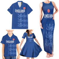 Custom England Cricket Family Matching Tank Maxi Dress and Hawaiian Shirt Go Three Lions - Blue Ver