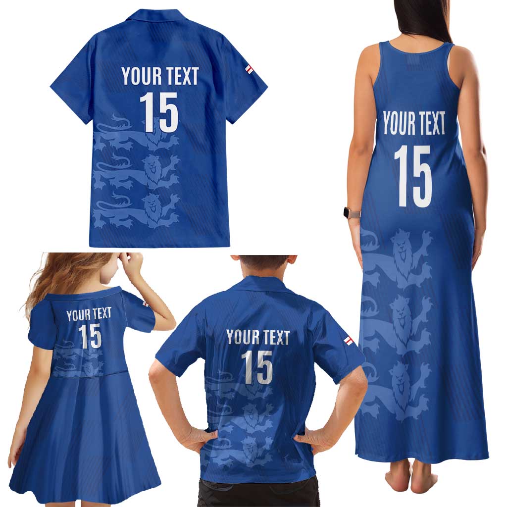 Custom England Cricket Family Matching Tank Maxi Dress and Hawaiian Shirt Go Three Lions - Blue Ver