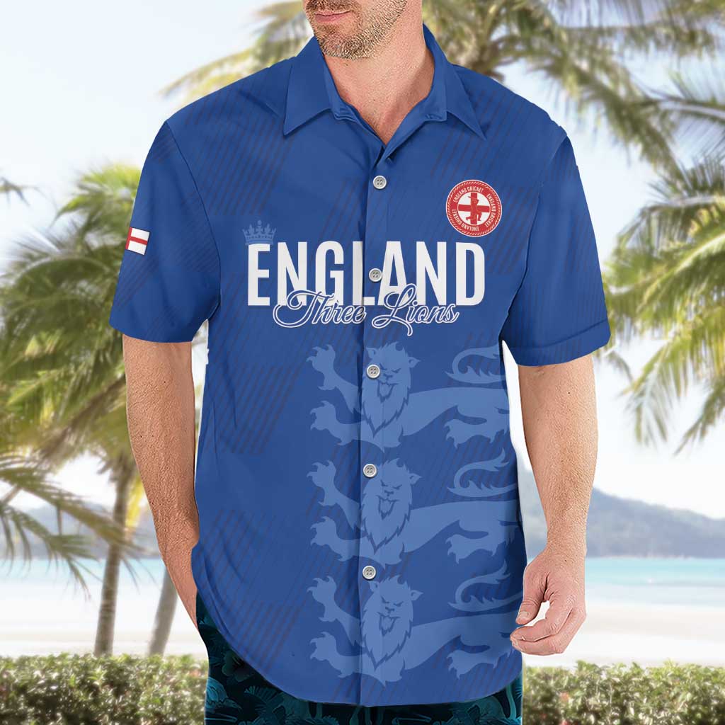 Custom England Cricket Hawaiian Shirt Go Three Lions - Blue Ver