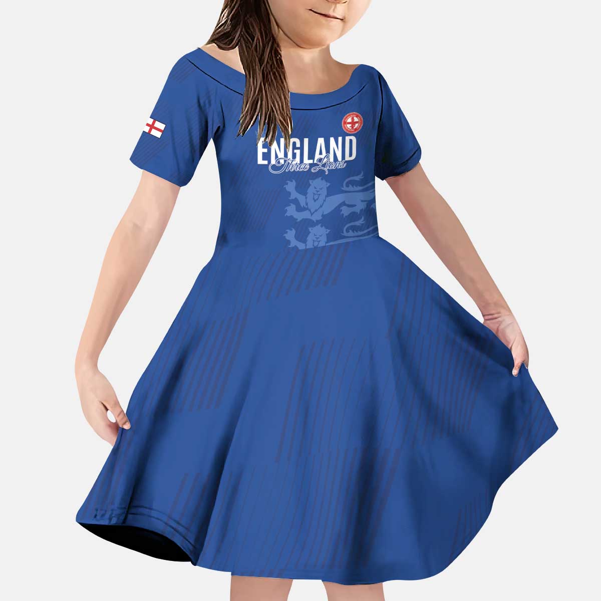 Custom England Cricket Kid Short Sleeve Dress Go Three Lions - Blue Ver