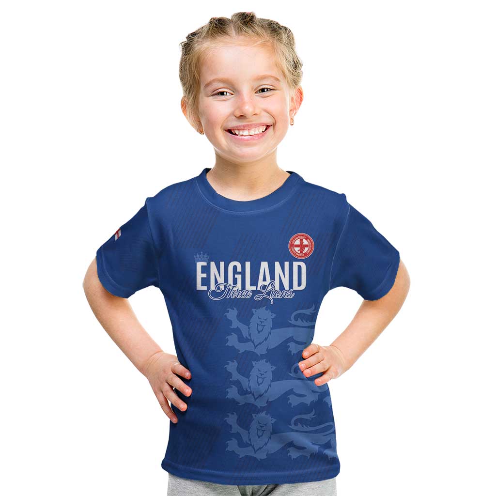 Custom England Cricket Kid T Shirt Go Three Lions - Blue Ver