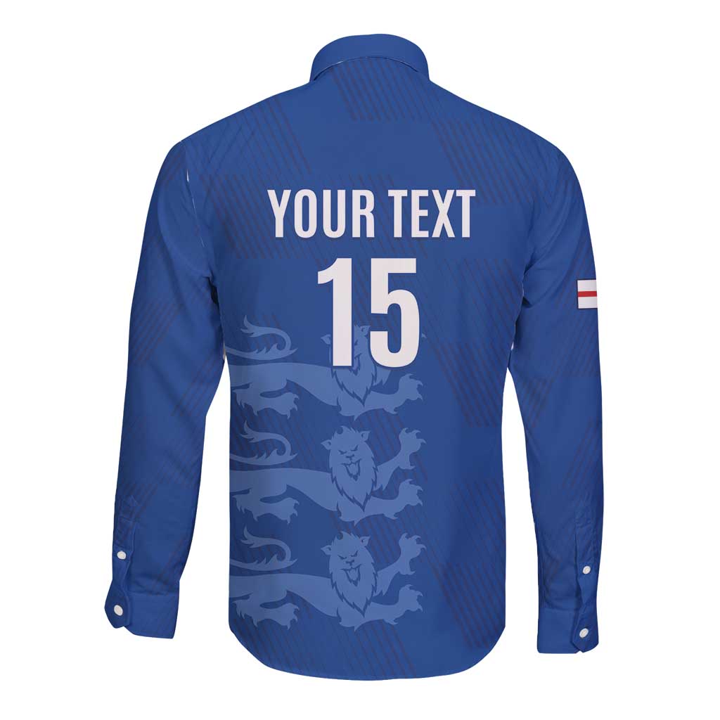 Custom England Cricket Long Sleeve Button Shirt Go Three Lions - Blue Ver