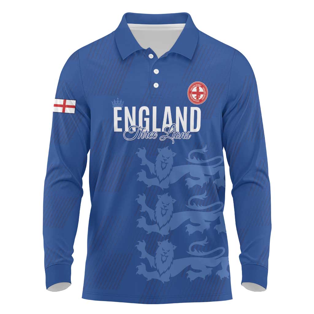 Custom England Cricket Long Sleeve Polo Shirt Go Three Lions - Blue Ver