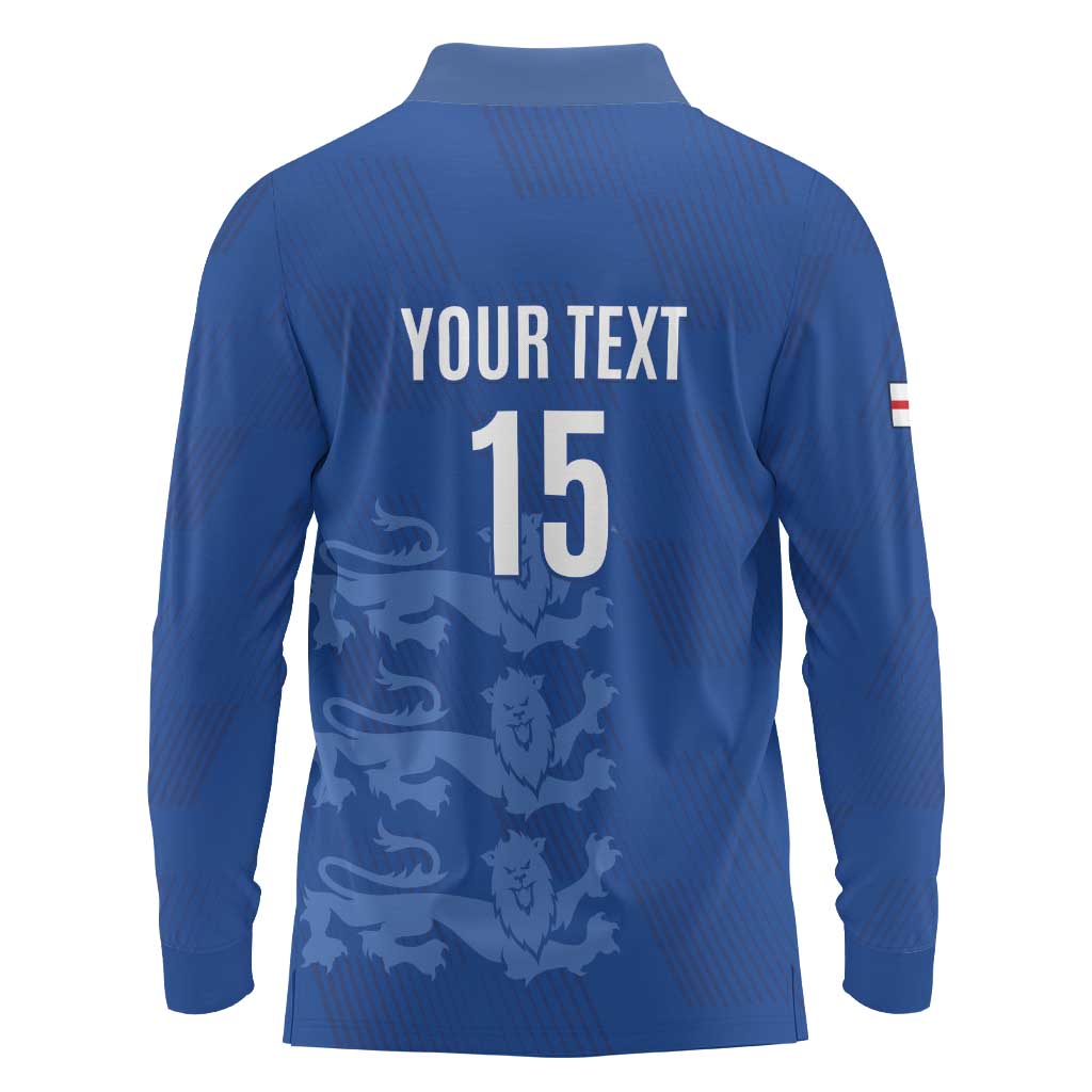 Custom England Cricket Long Sleeve Polo Shirt Go Three Lions - Blue Ver