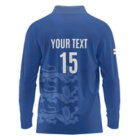 Custom England Cricket Long Sleeve Polo Shirt Go Three Lions - Blue Ver