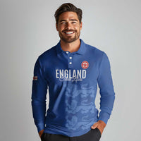 Custom England Cricket Long Sleeve Polo Shirt Go Three Lions - Blue Ver