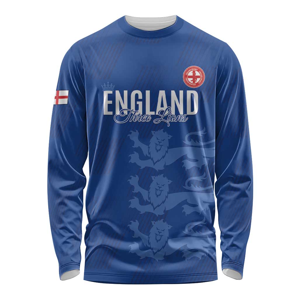 Custom England Cricket Long Sleeve Shirt Go Three Lions - Blue Ver