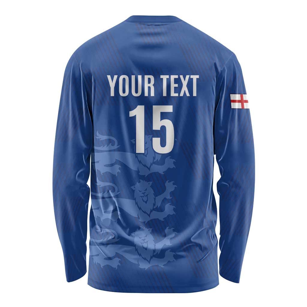 Custom England Cricket Long Sleeve Shirt Go Three Lions - Blue Ver