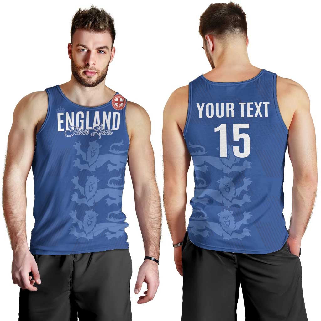 Custom England Cricket Men Tank Top Go Three Lions - Blue Ver