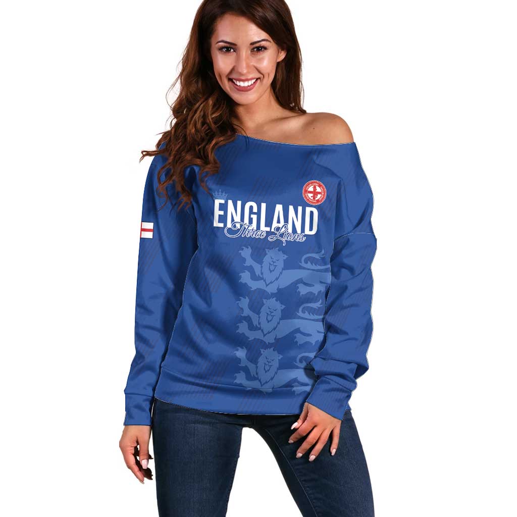 Custom England Cricket Off Shoulder Sweater Go Three Lions - Blue Ver