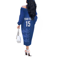 Custom England Cricket Off The Shoulder Long Sleeve Dress Go Three Lions - Blue Ver