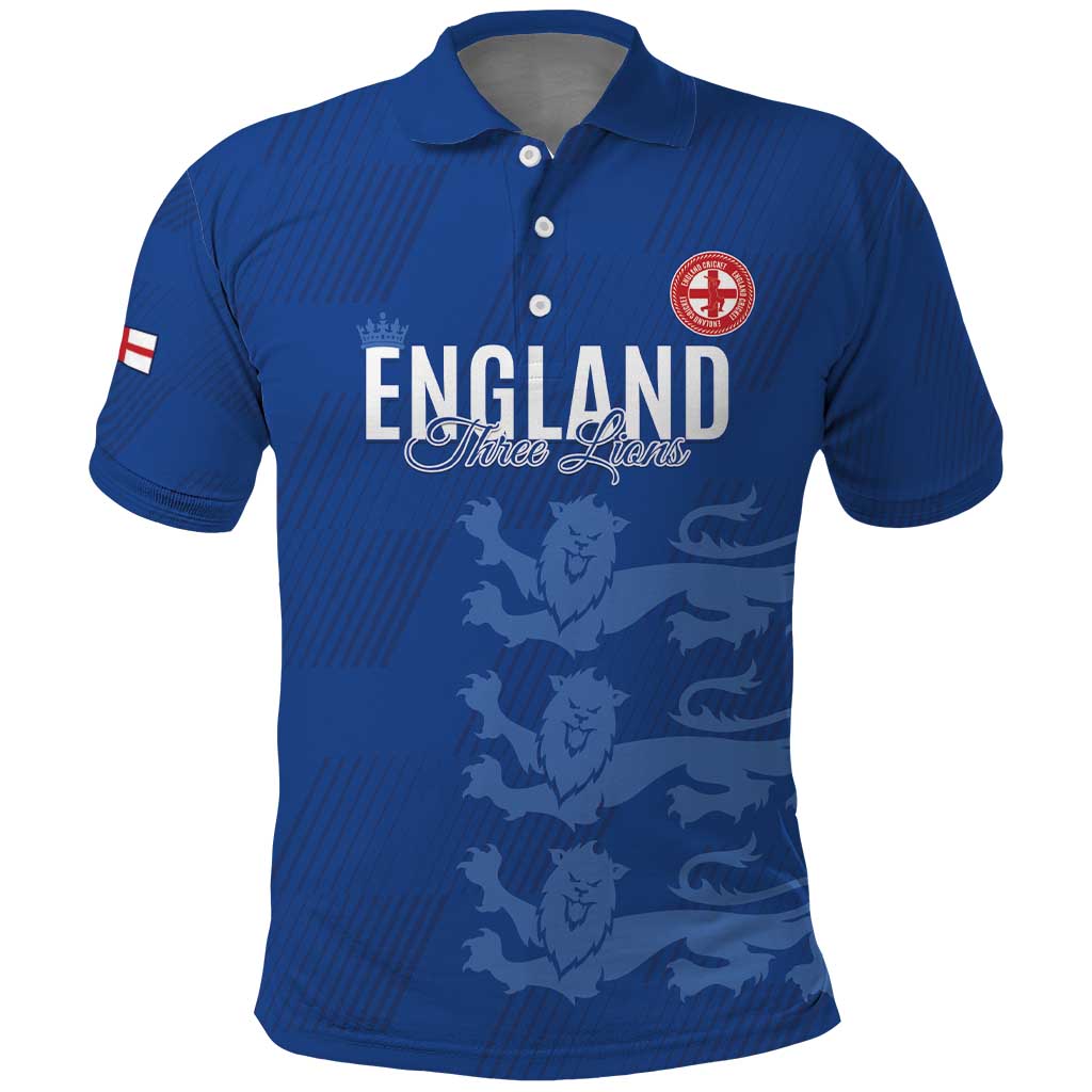 Custom England Cricket Polo Shirt Go Three Lions - Blue Ver