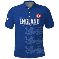 Custom England Cricket Polo Shirt Go Three Lions - Blue Ver