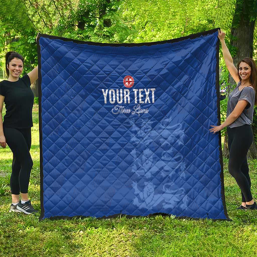 Custom England Cricket Quilt Go Three Lions - Blue Ver