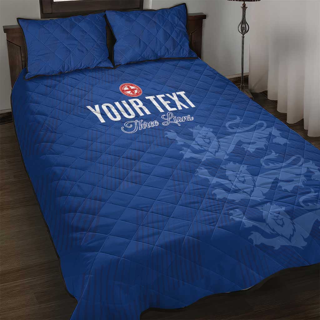 Custom England Cricket Quilt Bed Set Go Three Lions - Blue Ver