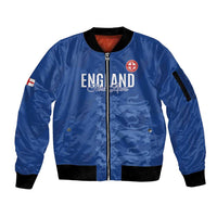 Custom England Cricket Sleeve Zip Bomber Jacket Go Three Lions - Blue Ver