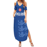 Custom England Cricket Summer Maxi Dress Go Three Lions - Blue Ver