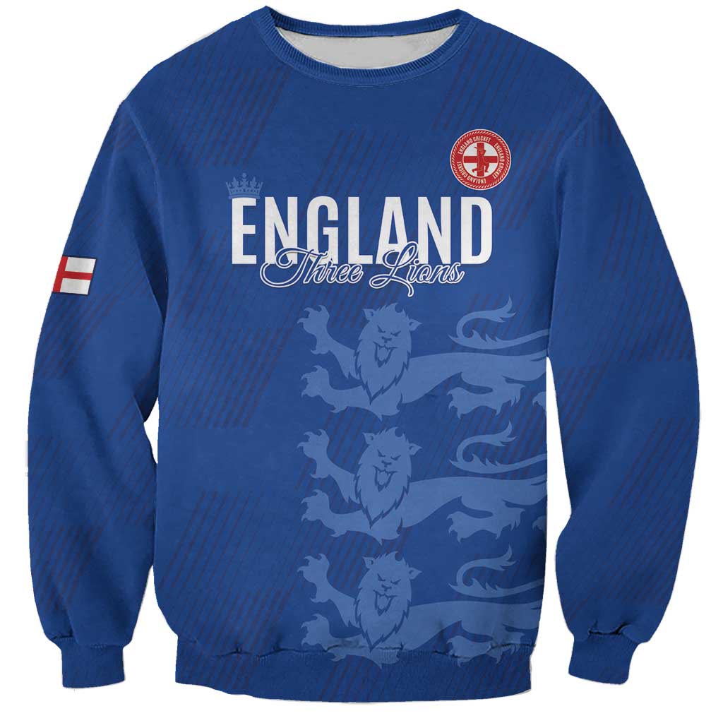 Custom England Cricket Sweatshirt Go Three Lions - Blue Ver