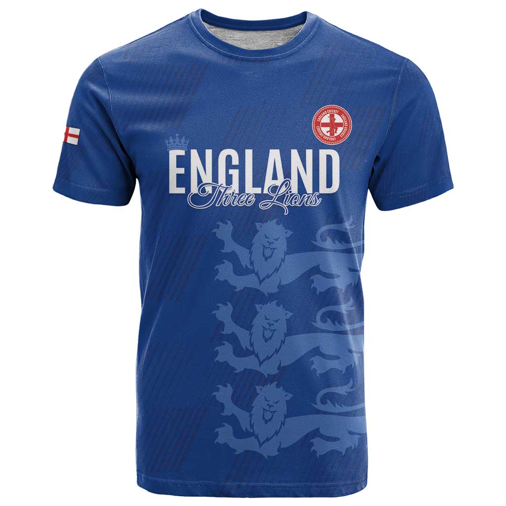 Custom England Cricket T Shirt Go Three Lions - Blue Ver