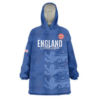 Custom England Cricket Wearable Blanket Hoodie Go Three Lions - Blue Ver
