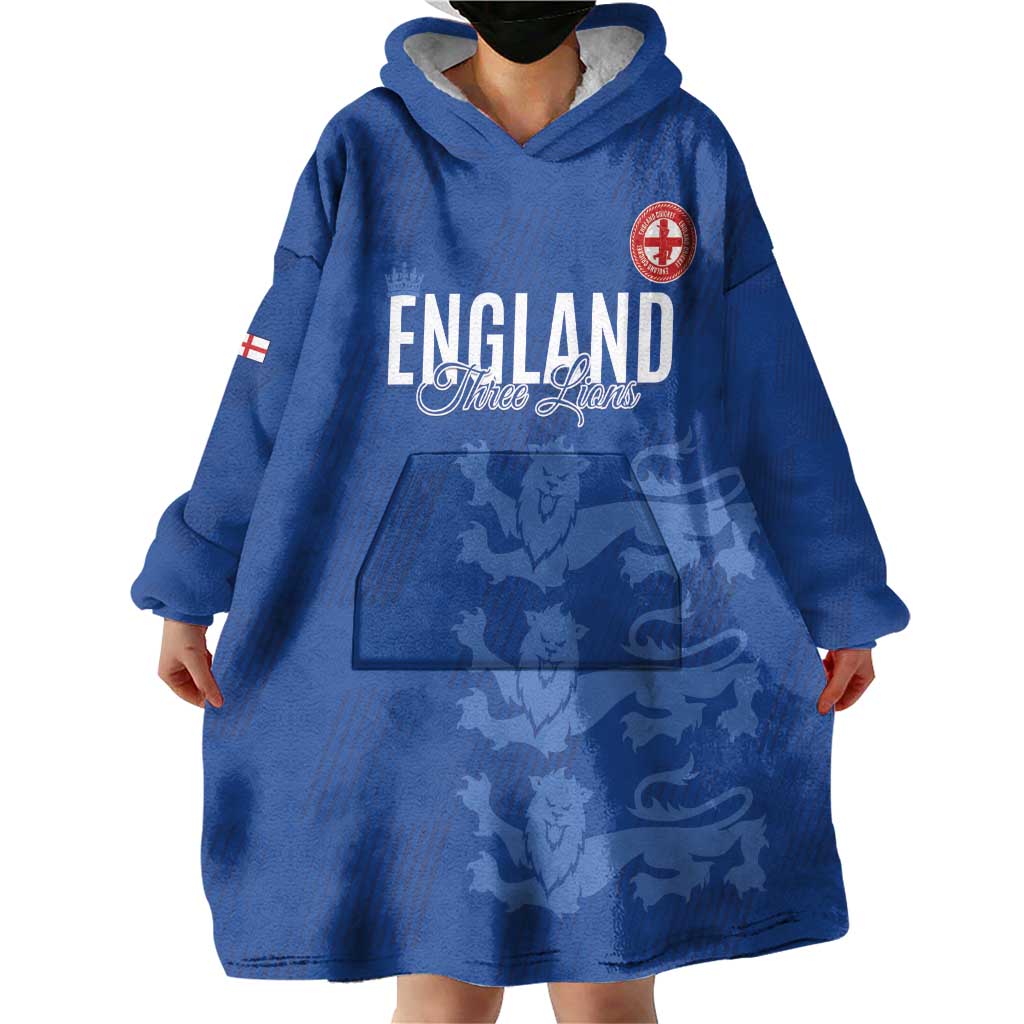 Custom England Cricket Wearable Blanket Hoodie Go Three Lions - Blue Ver