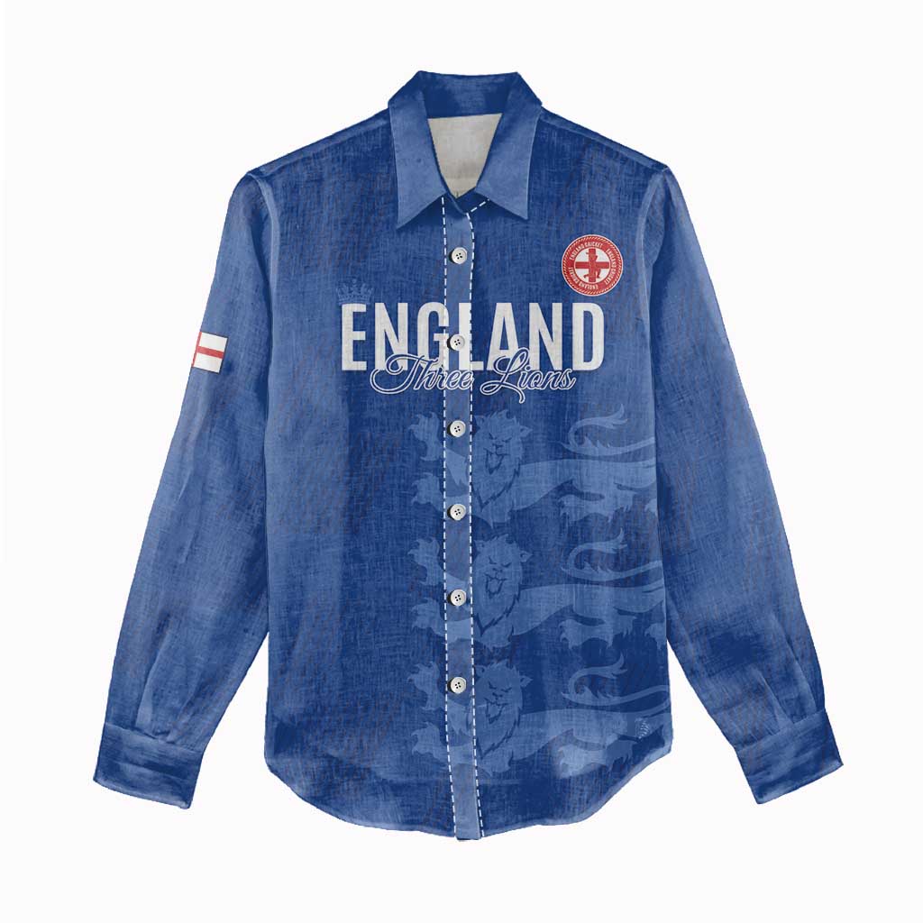 Custom England Cricket Women Casual Shirt Go Three Lions - Blue Ver