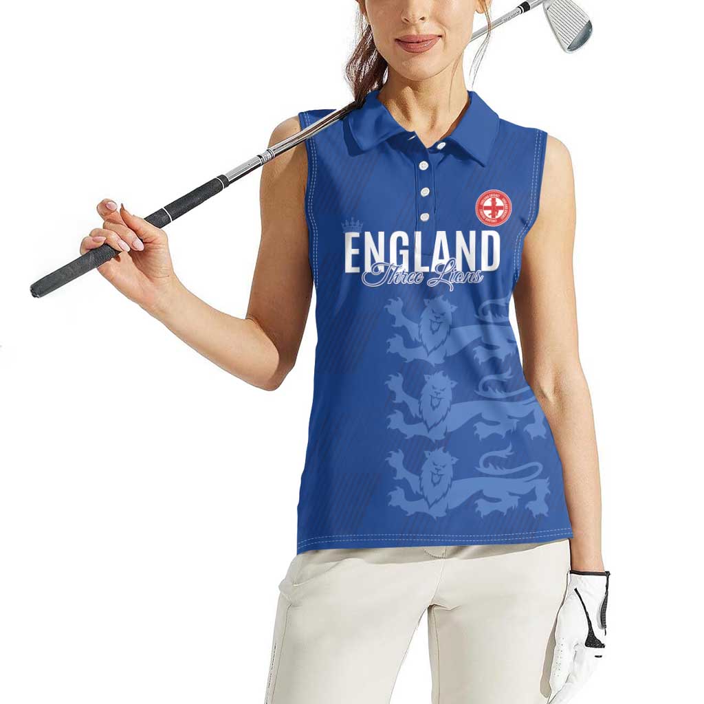 Custom England Cricket Women Sleeveless Polo Shirt Go Three Lions - Blue Ver