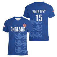 Custom England Cricket Women V-Neck T-Shirt Go Three Lions - Blue Ver