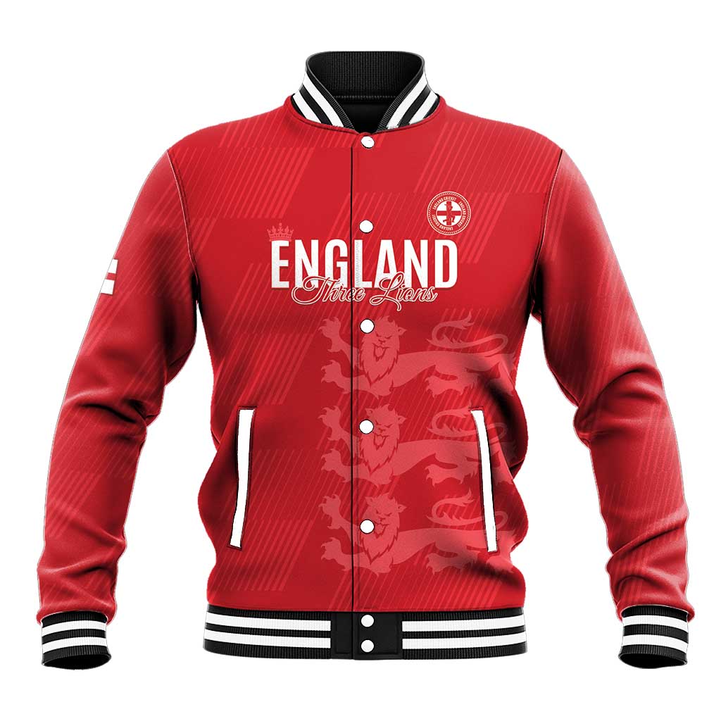 Custom England Cricket Baseball Jacket Go Three Lions - Red Ver