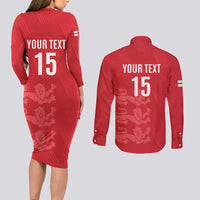 Custom England Cricket Couples Matching Long Sleeve Bodycon Dress and Long Sleeve Button Shirt Go Three Lions - Red Ver