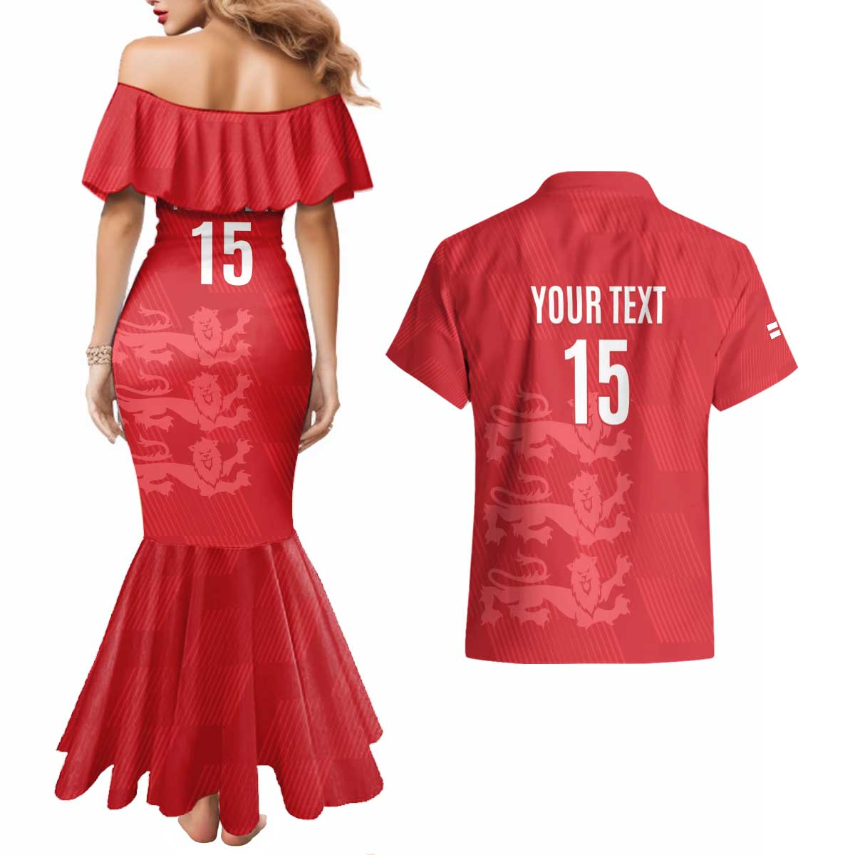 Custom England Cricket Couples Matching Mermaid Dress and Hawaiian Shirt Go Three Lions - Red Ver