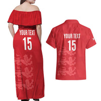 Custom England Cricket Couples Matching Off Shoulder Maxi Dress and Hawaiian Shirt Go Three Lions - Red Ver