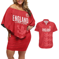 Custom England Cricket Couples Matching Off Shoulder Short Dress and Hawaiian Shirt Go Three Lions - Red Ver