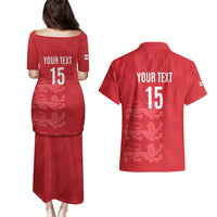Custom England Cricket Couples Matching Puletasi and Hawaiian Shirt Go Three Lions - Red Ver