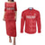 Custom England Cricket Couples Matching Puletasi and Long Sleeve Button Shirt Go Three Lions - Red Ver
