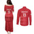 Custom England Cricket Couples Matching Puletasi and Long Sleeve Button Shirt Go Three Lions - Red Ver