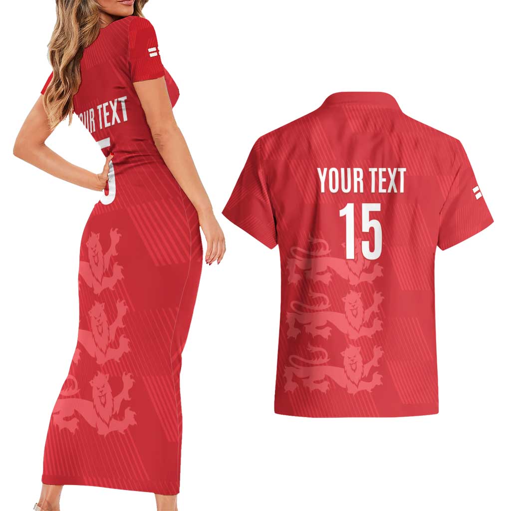 Custom England Cricket Couples Matching Short Sleeve Bodycon Dress and Hawaiian Shirt Go Three Lions - Red Ver